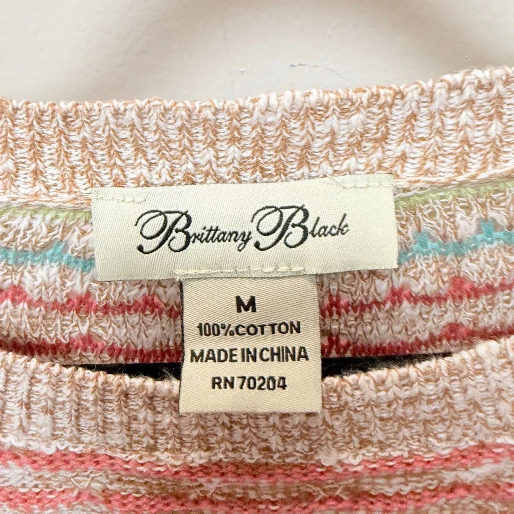 Brittany Black Striped Knit Sweater Womens Medium Multi Color Excellent Cotton